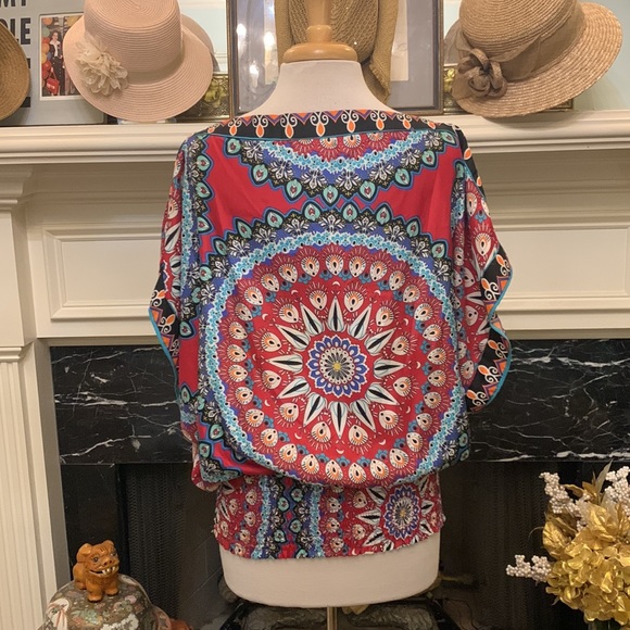 “Rampage” kimono sleeve smocked waist colorful top - Picture 5 of 6